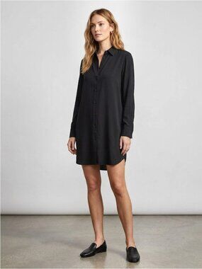WAYF 100% Rayon Button Down Tunic Shirt Dress, Black, Womens Size XS